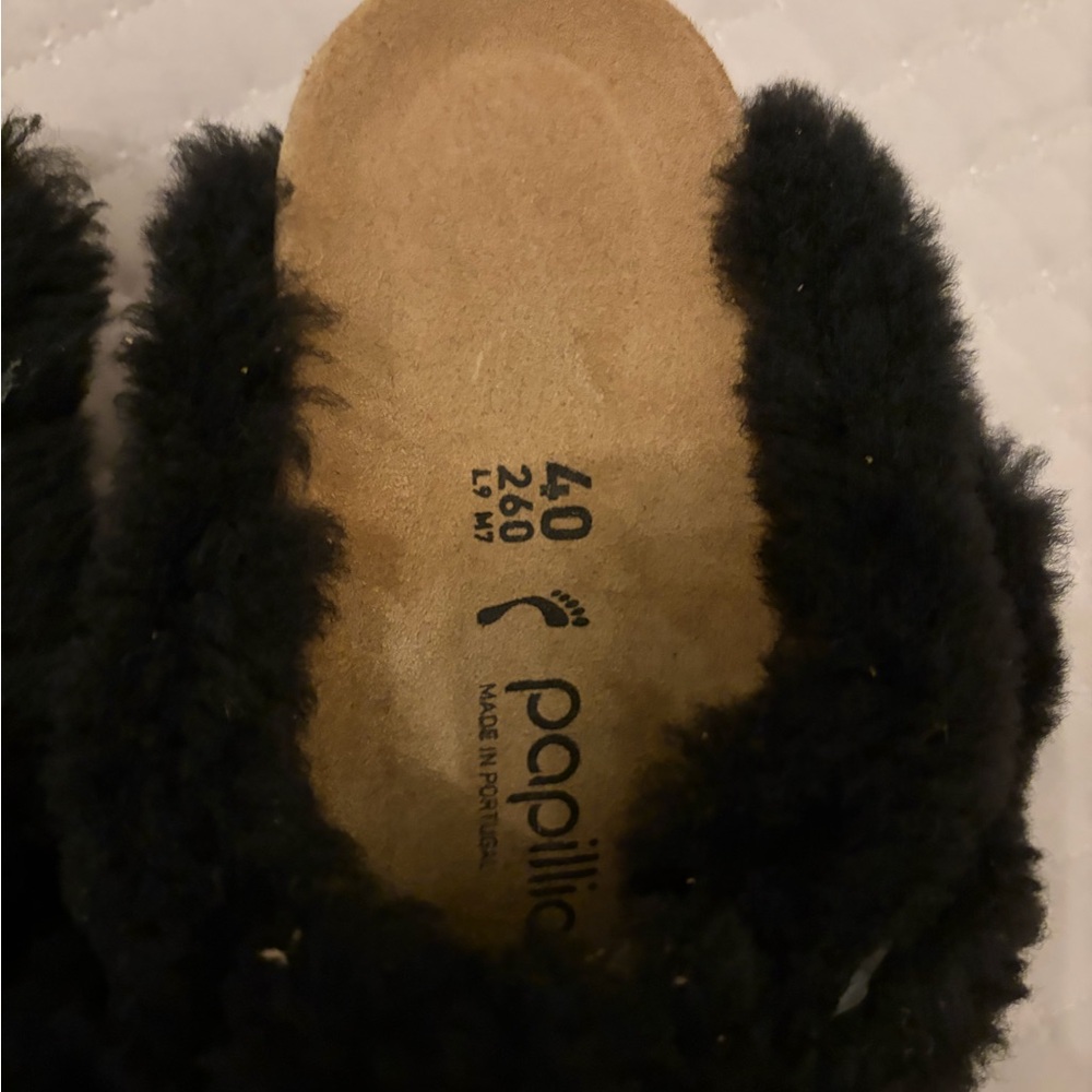 Papillio by Birkenstock Fanny Teddy wedge clog in black shearling size 9 US New - Picture 3 of 8